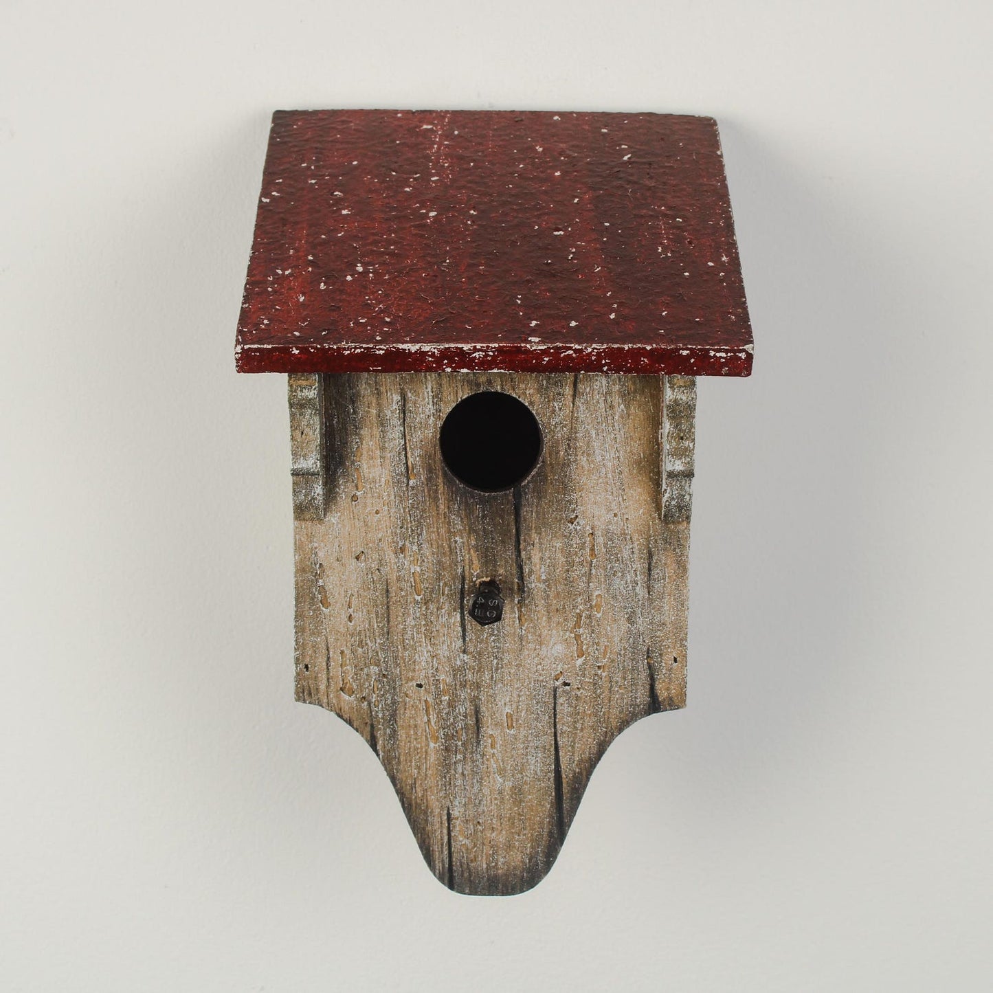 Red Roof Wooden Birdhouse with Weathered Finish — 24cm