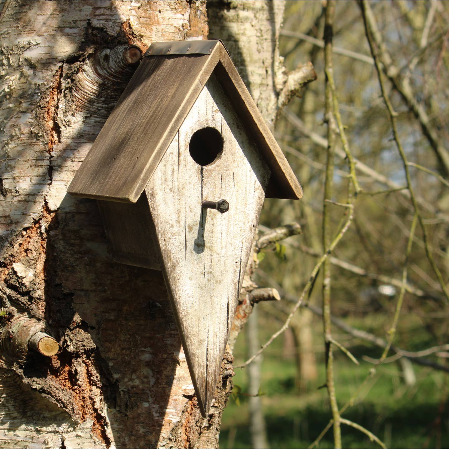 Wooden Birdhouse with Natural Roof — 30cm