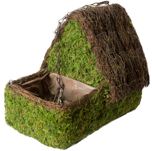 Woven Moss Bird House with Rear Roof Planter — Green