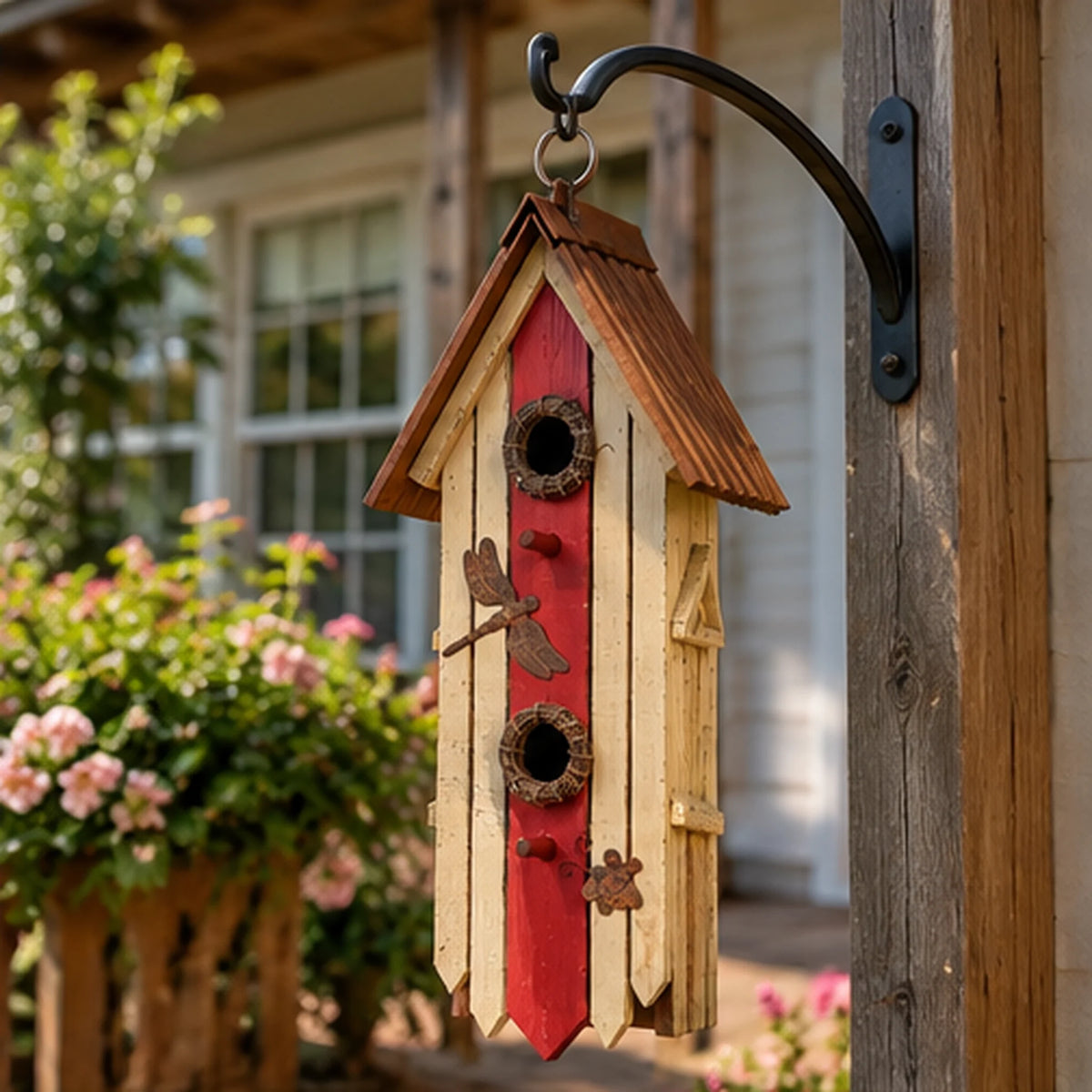 Hanging Birdhouse, White with Metal Roof – 19.3 in Bird House