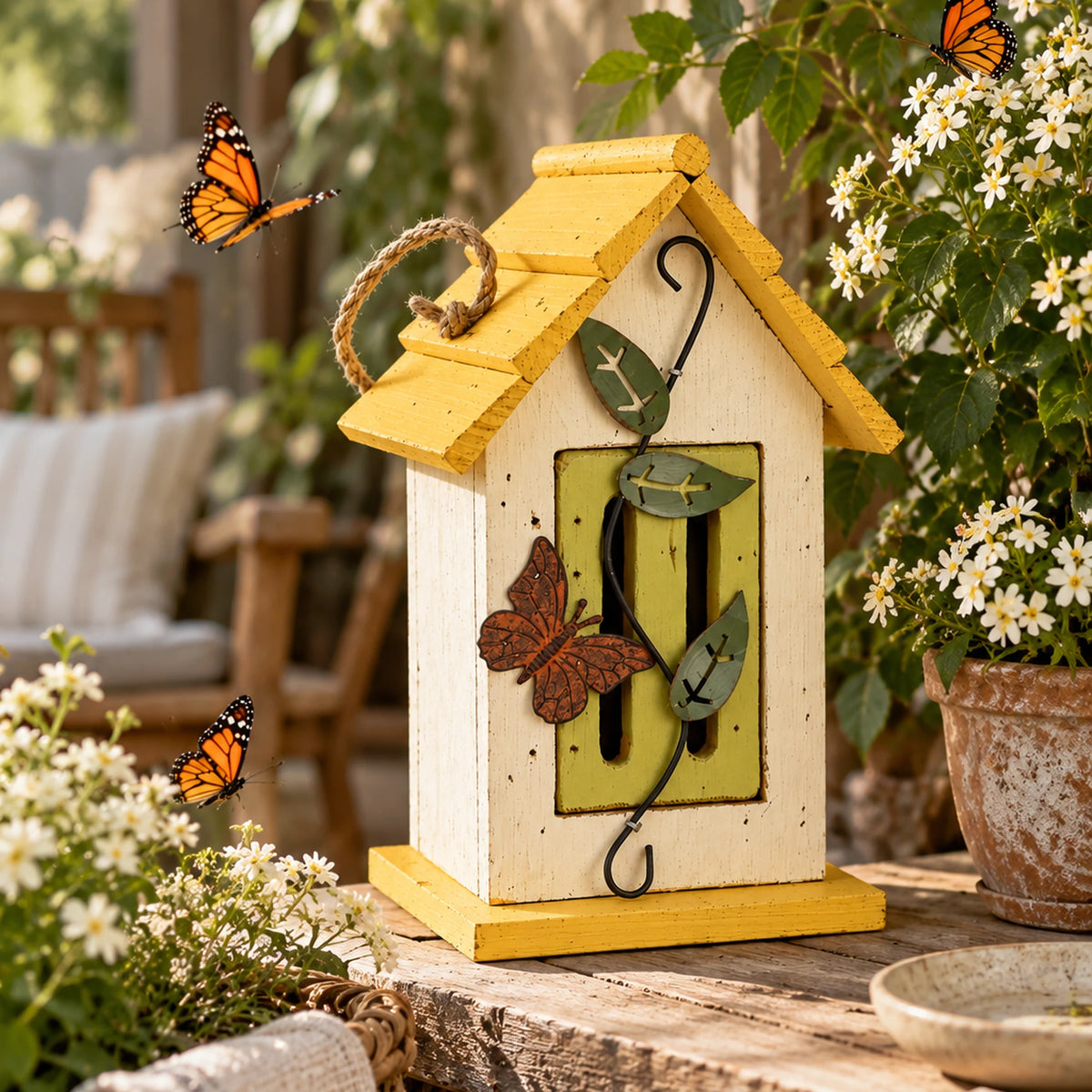 Small Butterfly House, White with Yellow Roof – 9.8 in Shelter