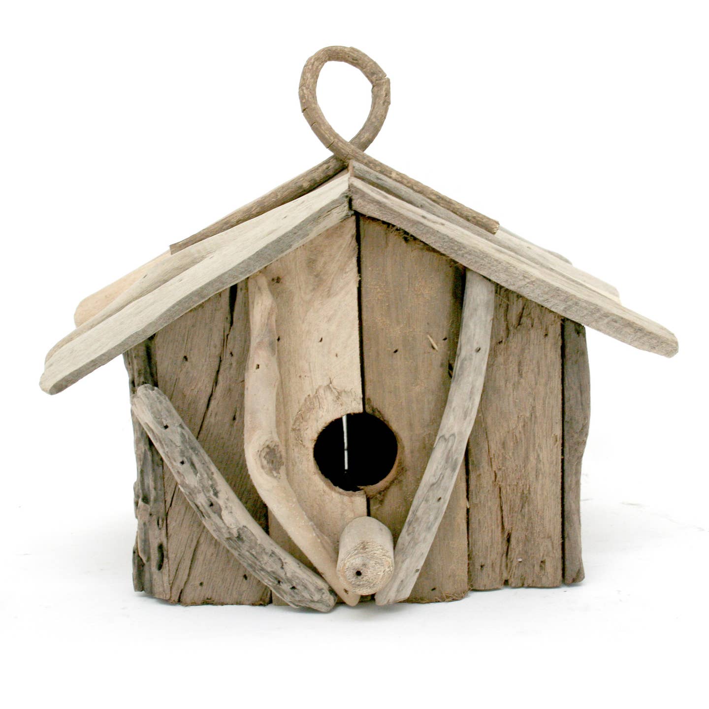 Rectangular Driftwood Birdhouse with Hanging Loop — 22.4cm