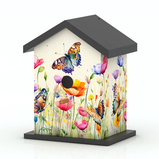 Butterfly Print Wooden Birdhouse - Outdoor Garden Bird House