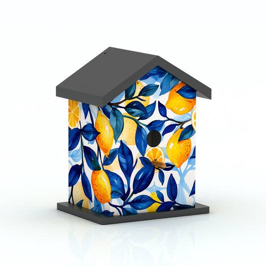 Lemon Print Wooden Birdhouse - Outdoor Garden Bird House
