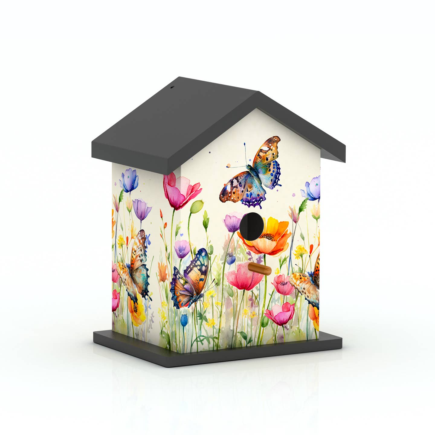 Butterfly Print Wooden Birdhouse - Outdoor Garden Bird House