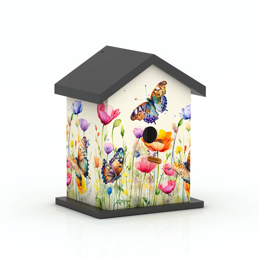 Butterfly Print Wooden Birdhouse - Outdoor Garden Bird House