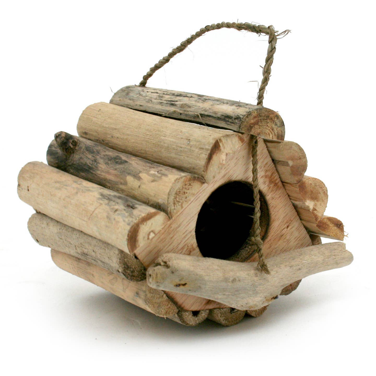 Driftwood Birdhouse with Rope Hanger — 12.7cm