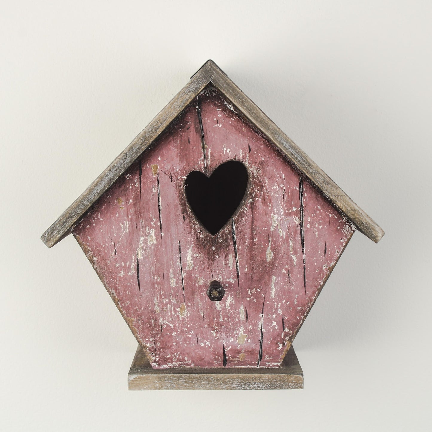 Pink Wooden Birdhouse with Heart Cut-Out and Weathered Finish — 19.7cm