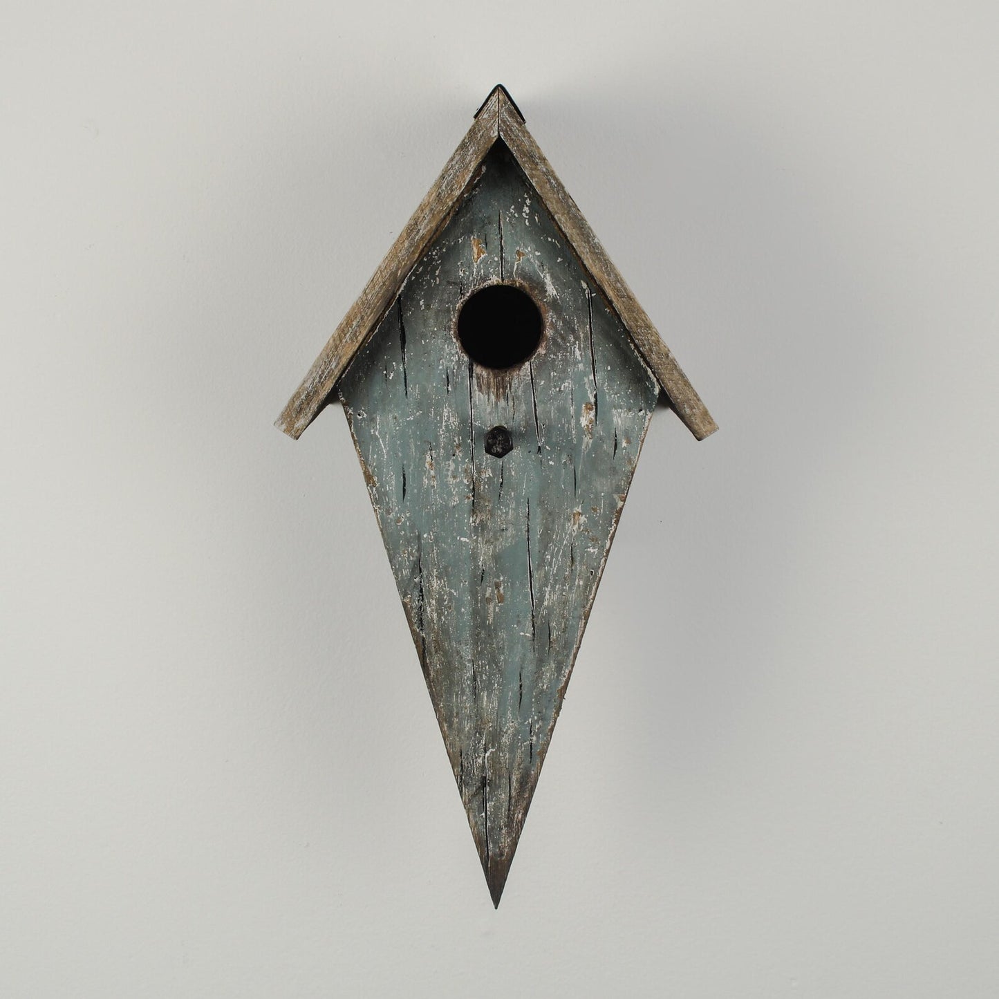 Blue Diamond-Shaped Wooden Birdhouse with Natural Roof — 30cm