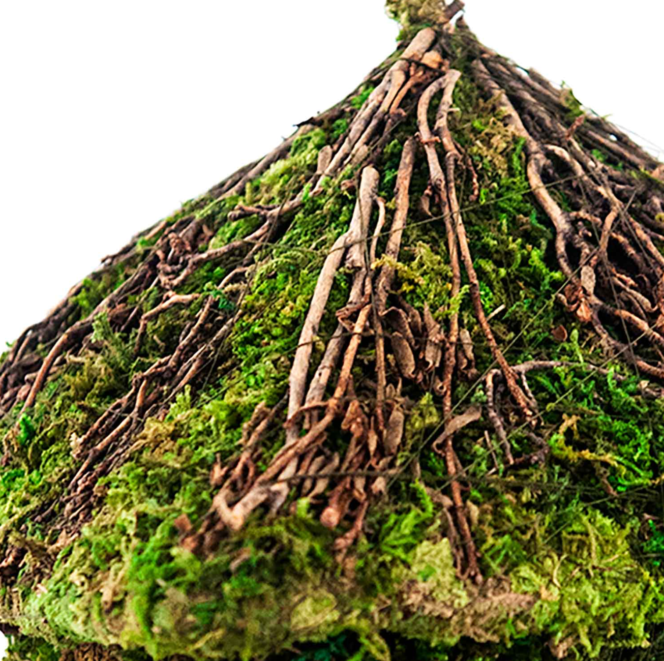Decorative Moss Bird House with Twig Roof — Green