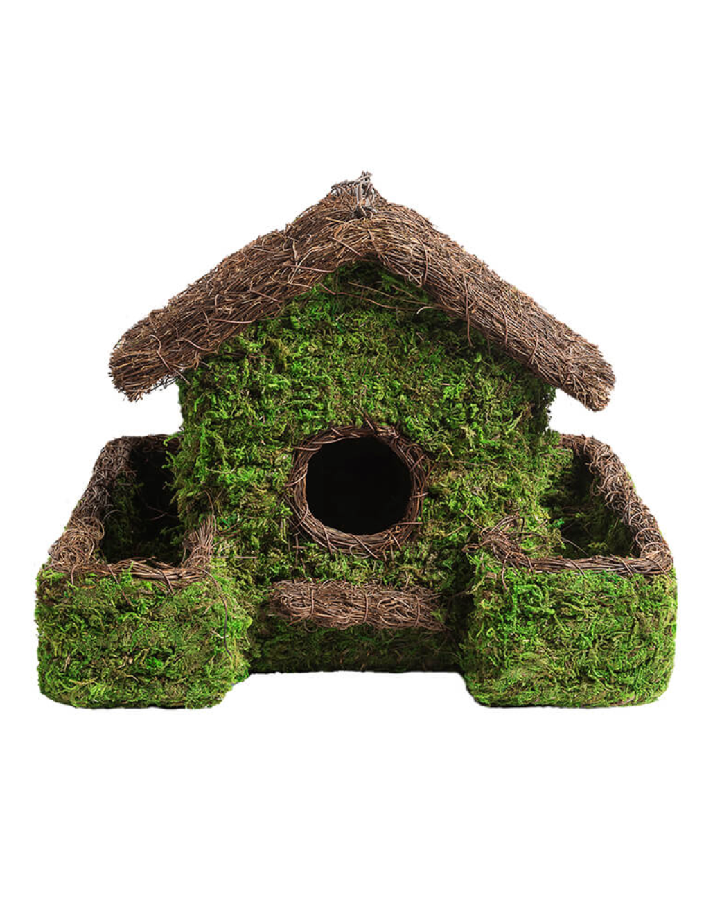 Woven Moss Bird House with Planter Base — Green
