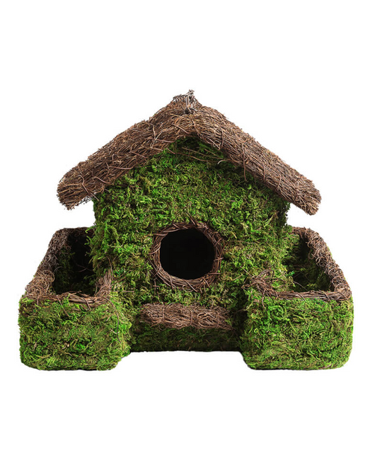 Woven Moss Bird House with Planter Base — Green