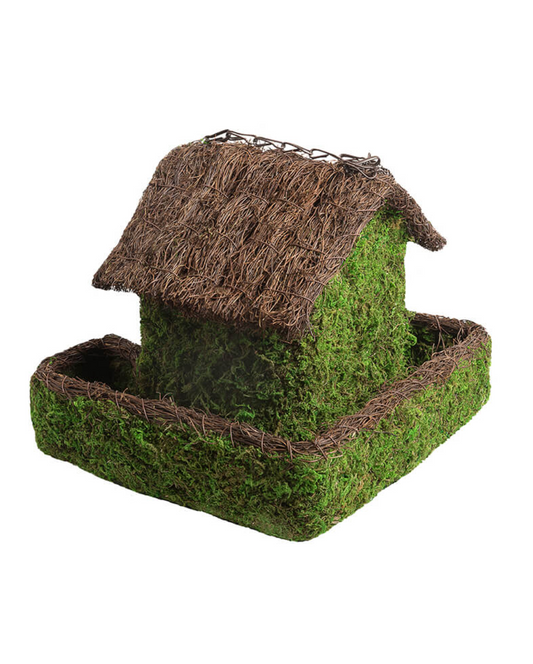 Woven Moss Bird House with Planter Base — Green