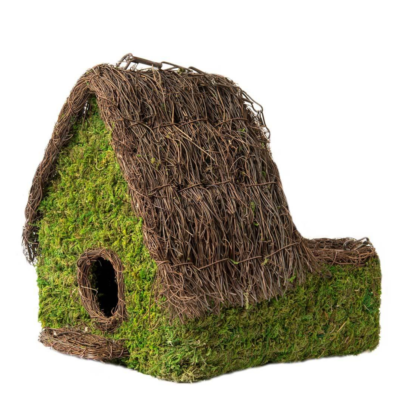 Woven Moss Bird House with Rear Roof Planter — Green