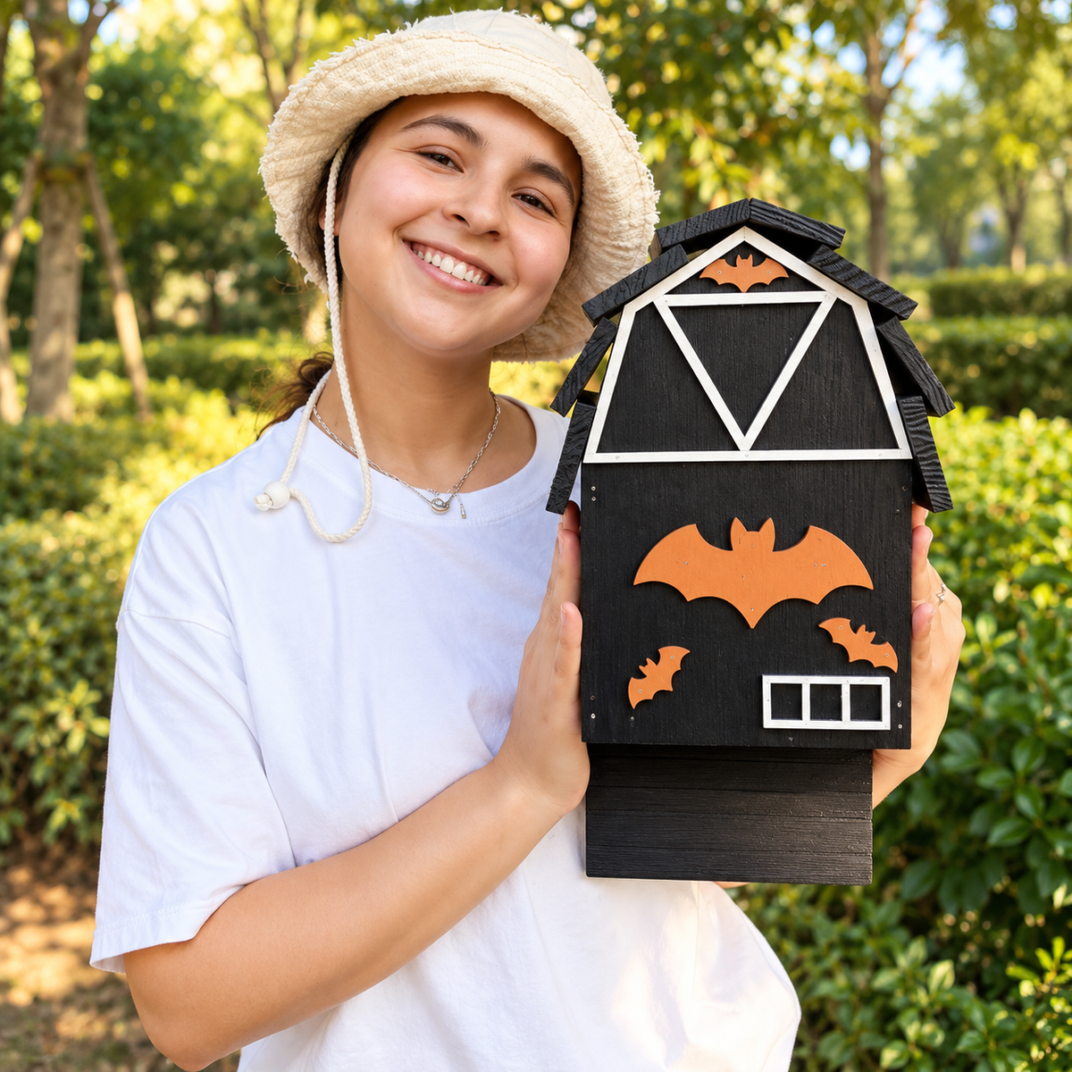 Wooden Bat House, Black – 12.2 in Bat Box for Garden Poles & Walls