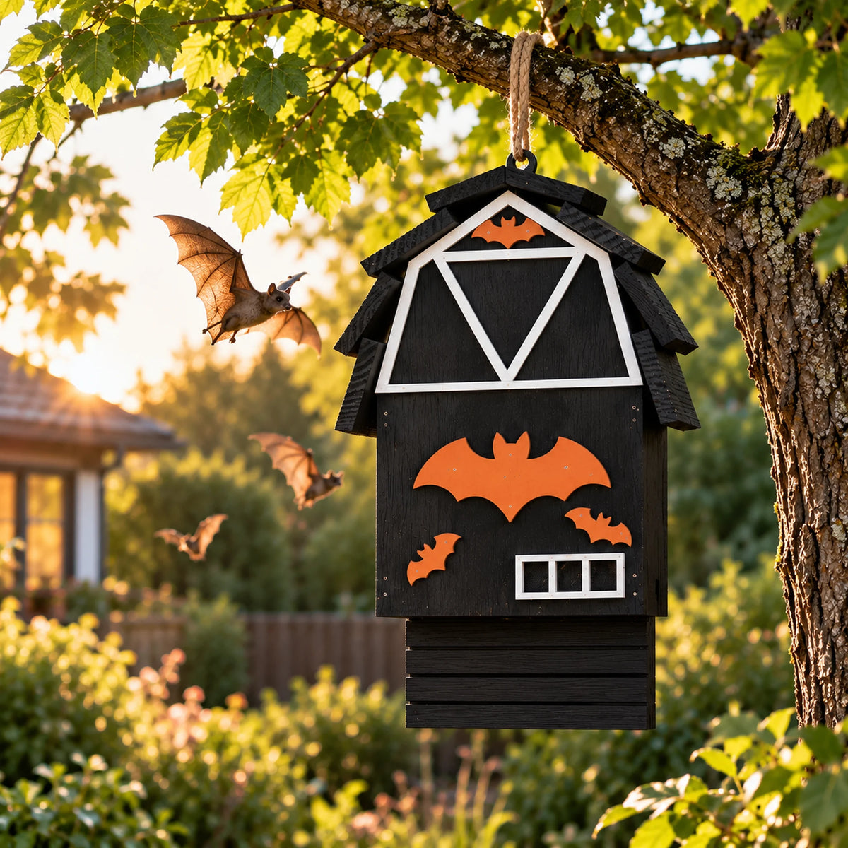 Wooden Bat House, Black – 12.2 in Bat Box for Garden Poles & Walls