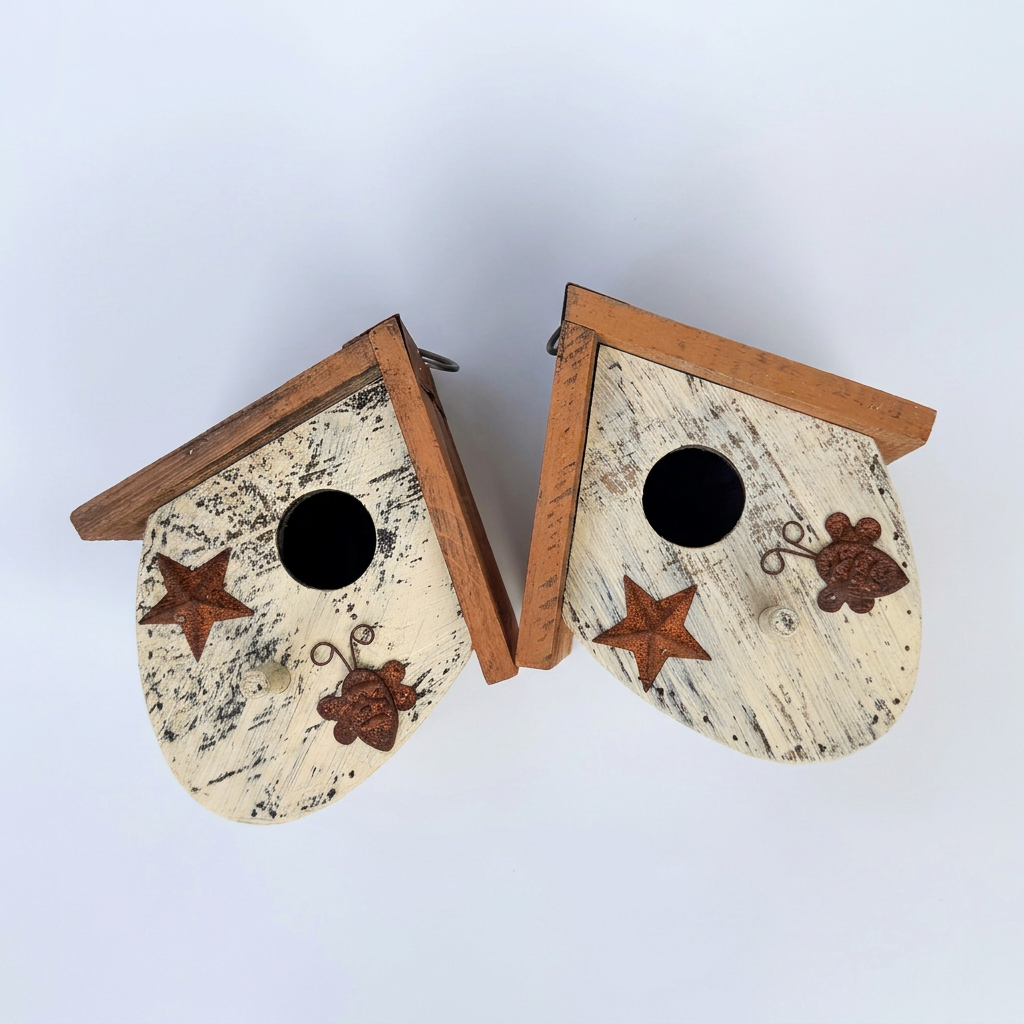 Full-height birdhouse pair photo extended sideways into a square