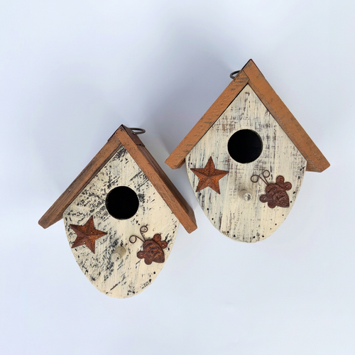 Birdhouse Set of 2, White with Mustard Roof – 7.1 in Small Houses