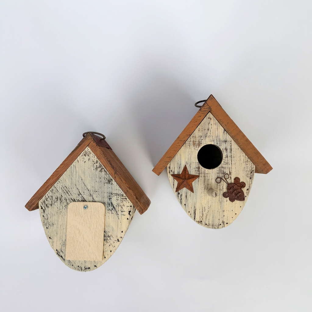 Full-height front-and-back birdhouse photo extended to square
