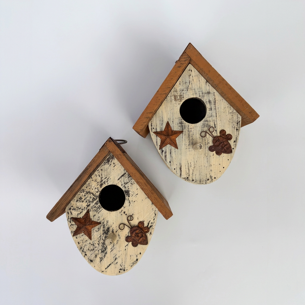 Full-height staggered birdhouse pair extended to square