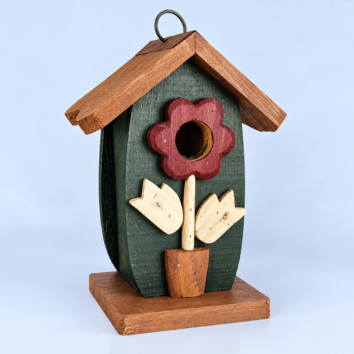 Compact Birdhouse, Green with Mustard Roof – 9.4 in Bird House