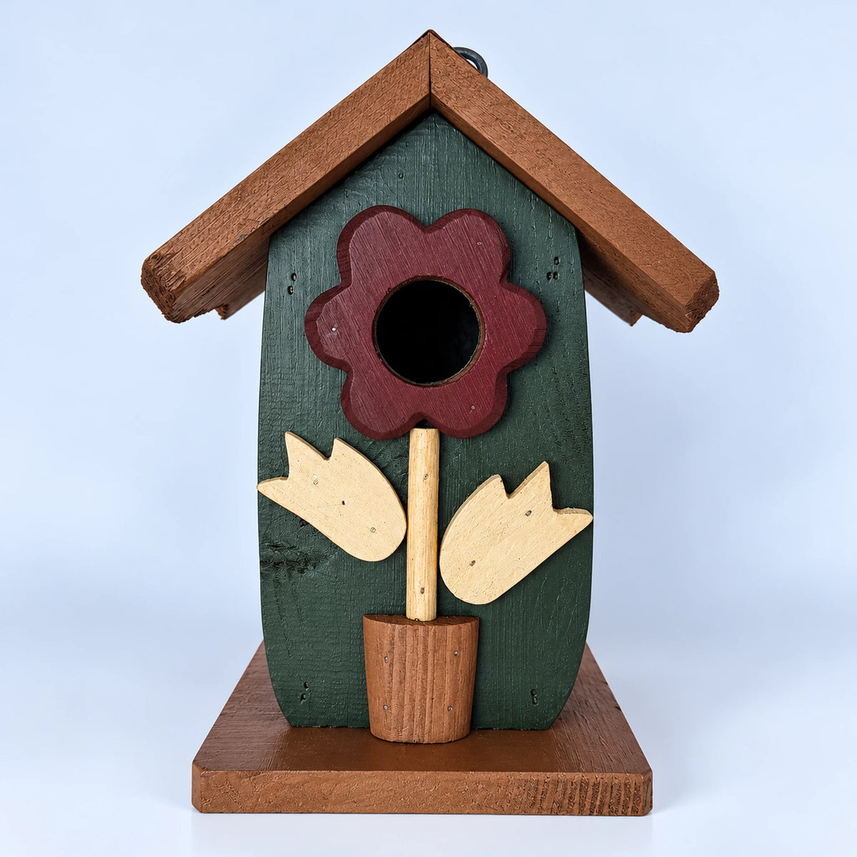 Compact Birdhouse, Green with Mustard Roof – 9.4 in Bird House
