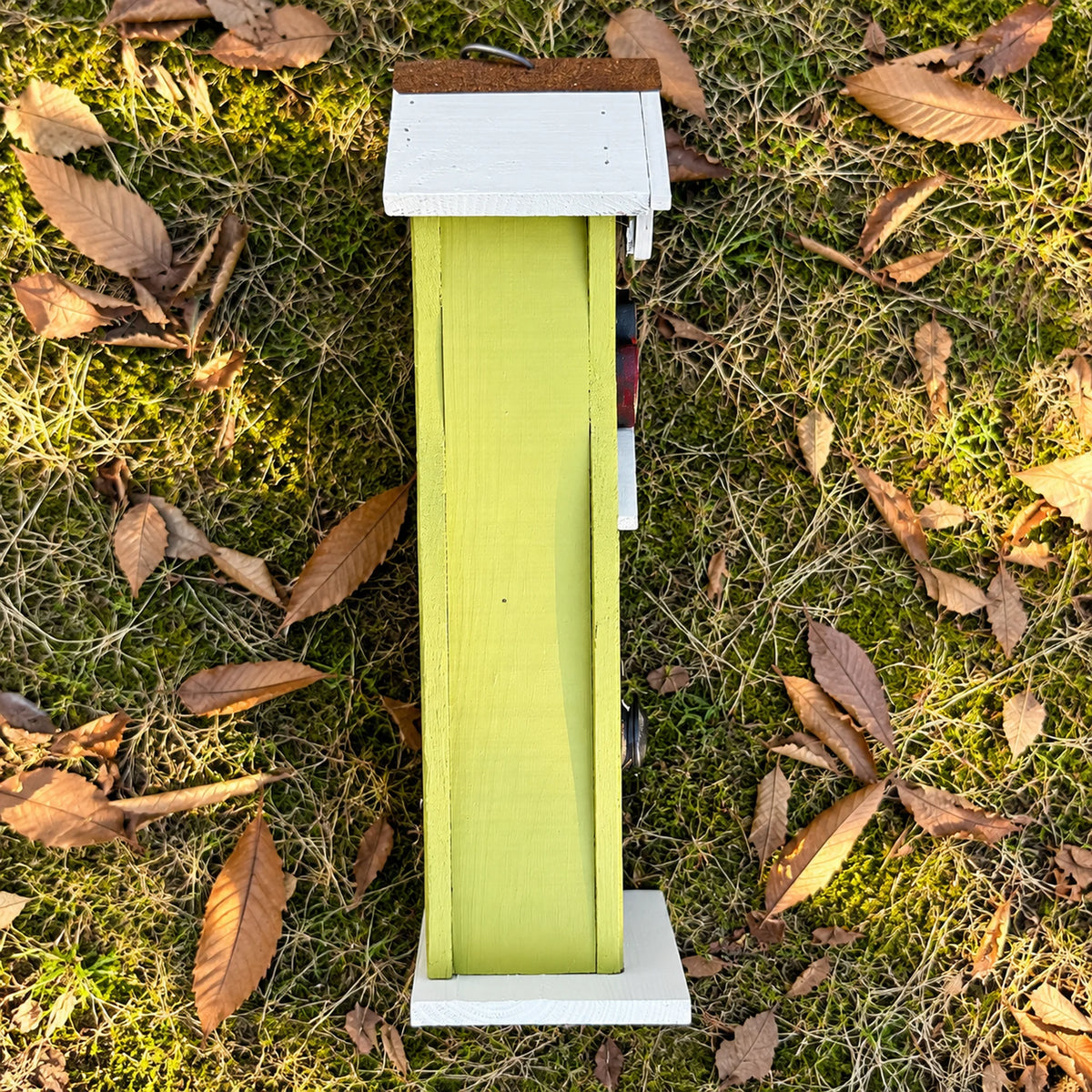 Tall Slim Birdhouse, Green with White Roof – 16.1 in Bird House