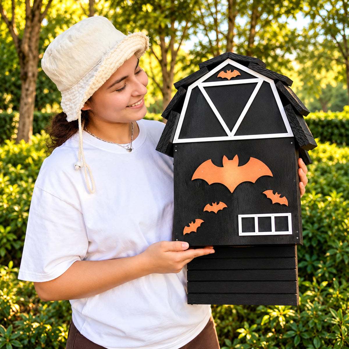 Large Wooden Bat House, Black – 17.7 in Bat Box for Outdoors