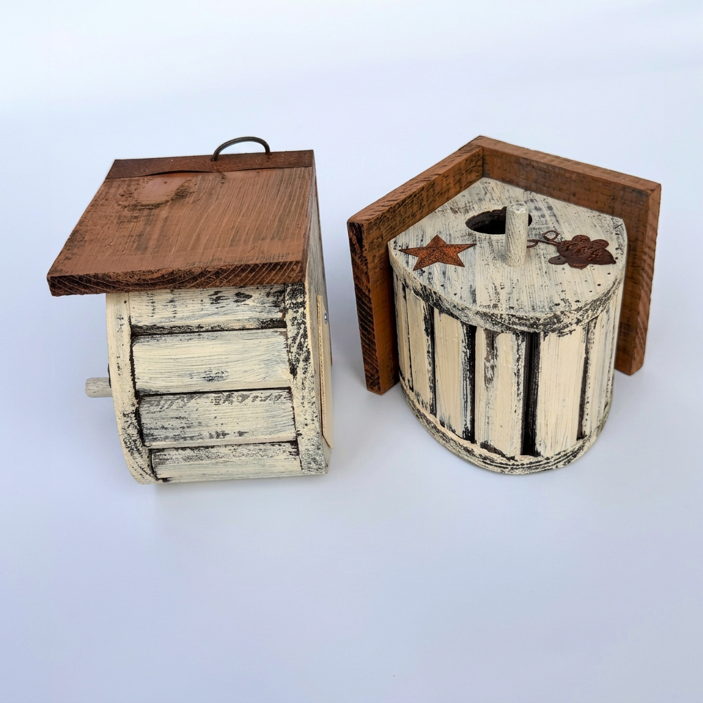 Next angled birdhouse photo being enhanced and extended sideways into a square without cropping