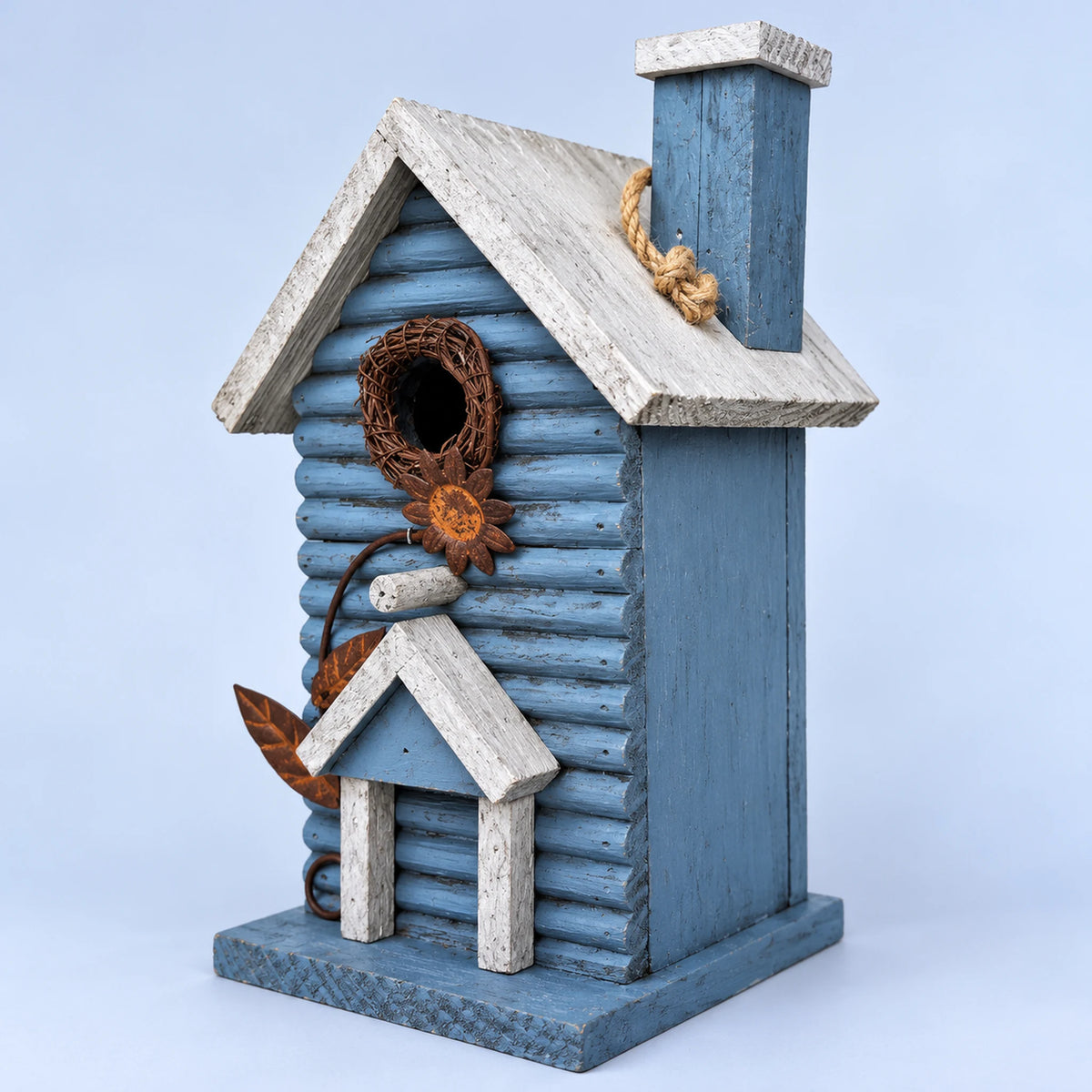 Birdhouse, Blue with White Roof – 11 in Bird House for Garden