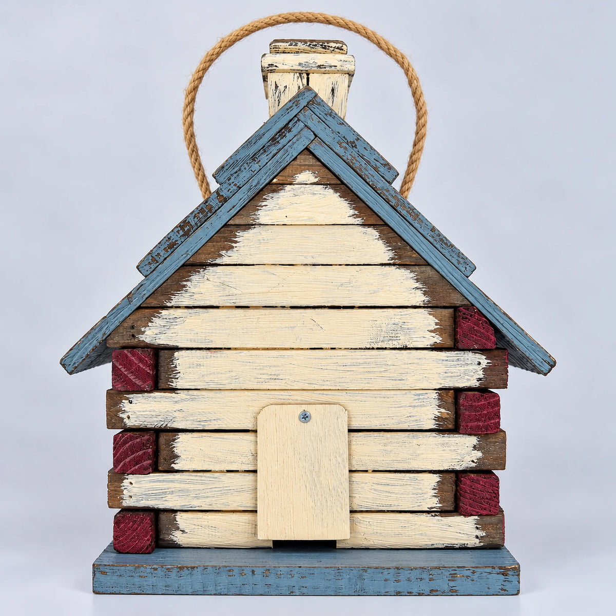 Wide Birdhouse, White with Blue Roof – 12.2 in Bird House