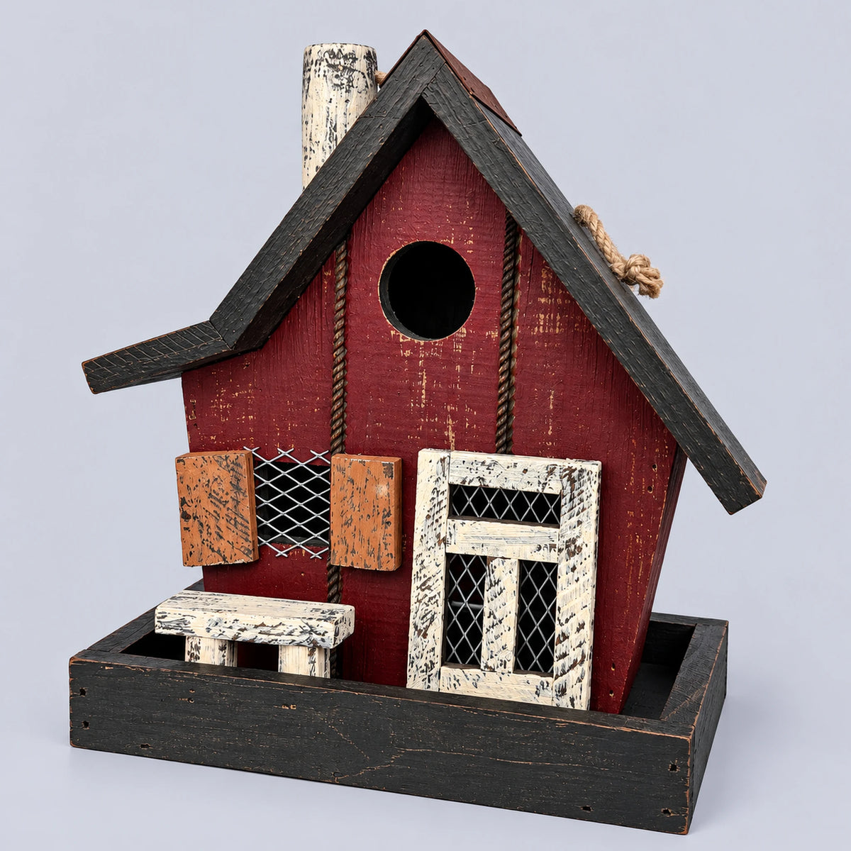 Compact Birdhouse, Red with Dark Brown Roof – 9.4 in Bird House