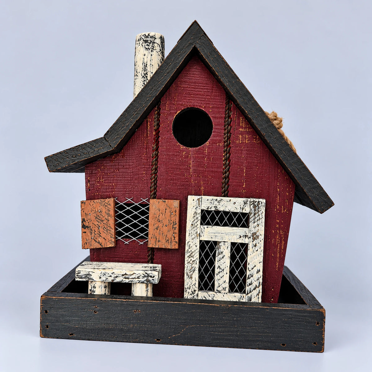 Compact Birdhouse, Red with Dark Brown Roof – 9.4 in Bird House