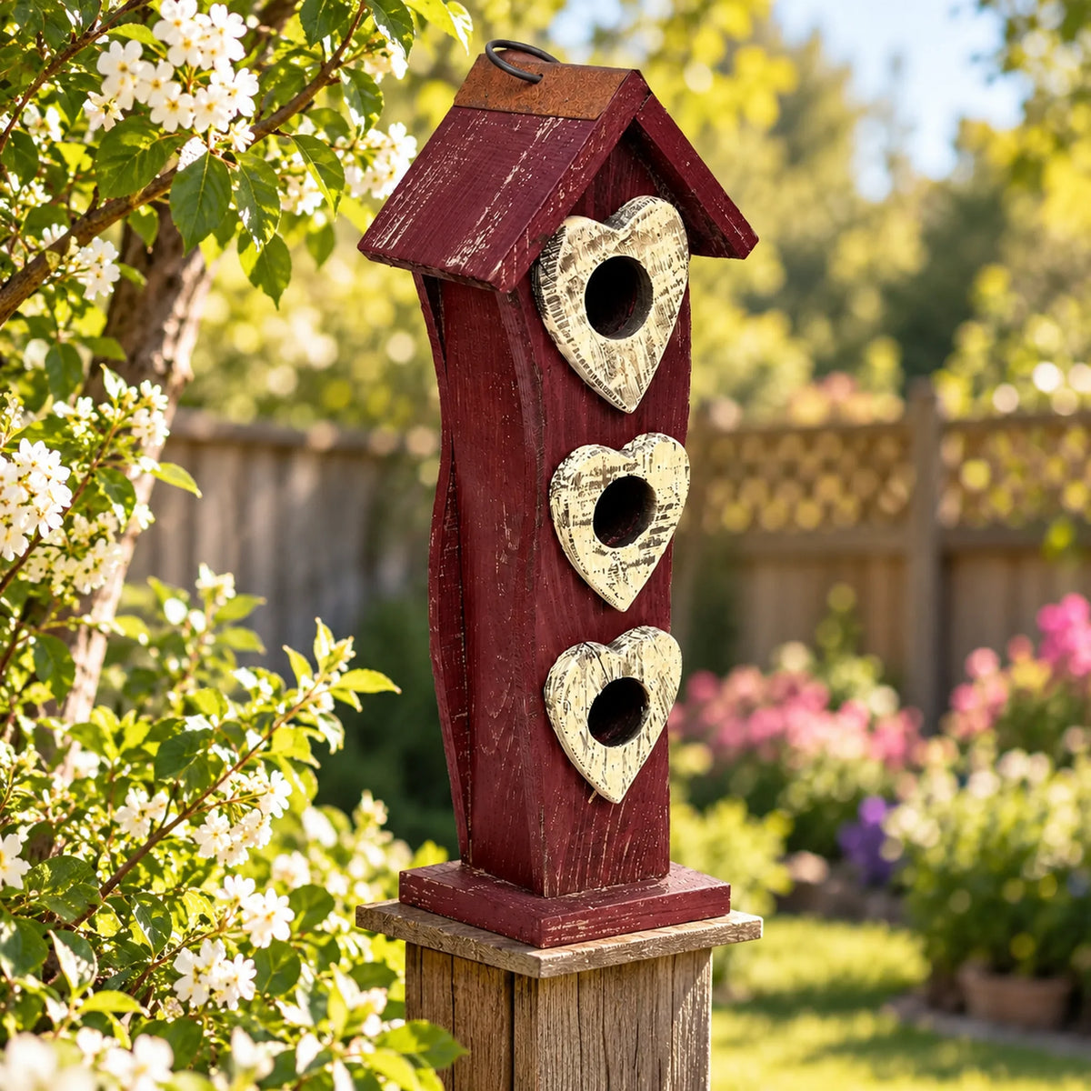 Tall Slim Birdhouse, Red – 16.1 in Hanging Bird House