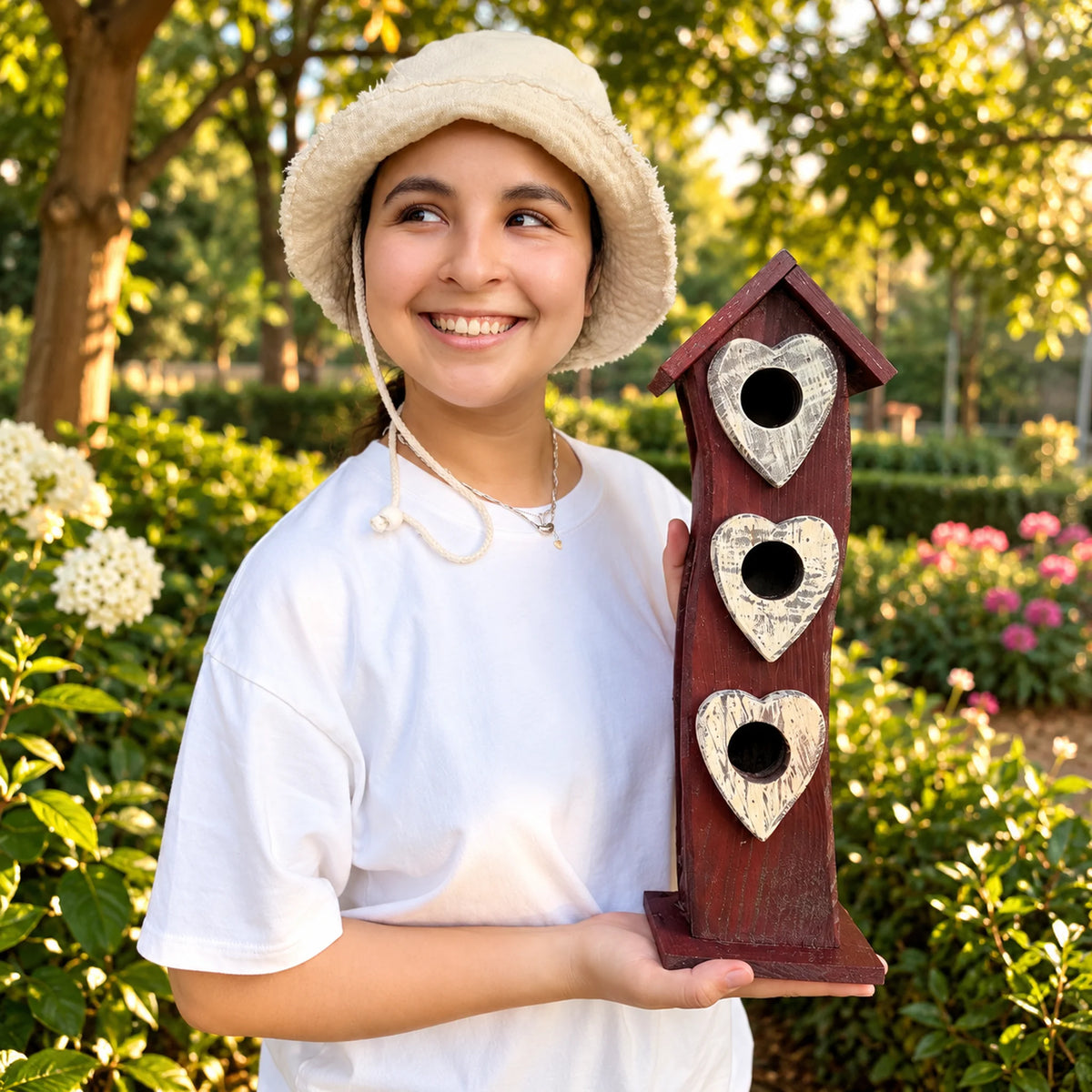 Tall Slim Birdhouse, Red – 16.1 in Hanging Bird House