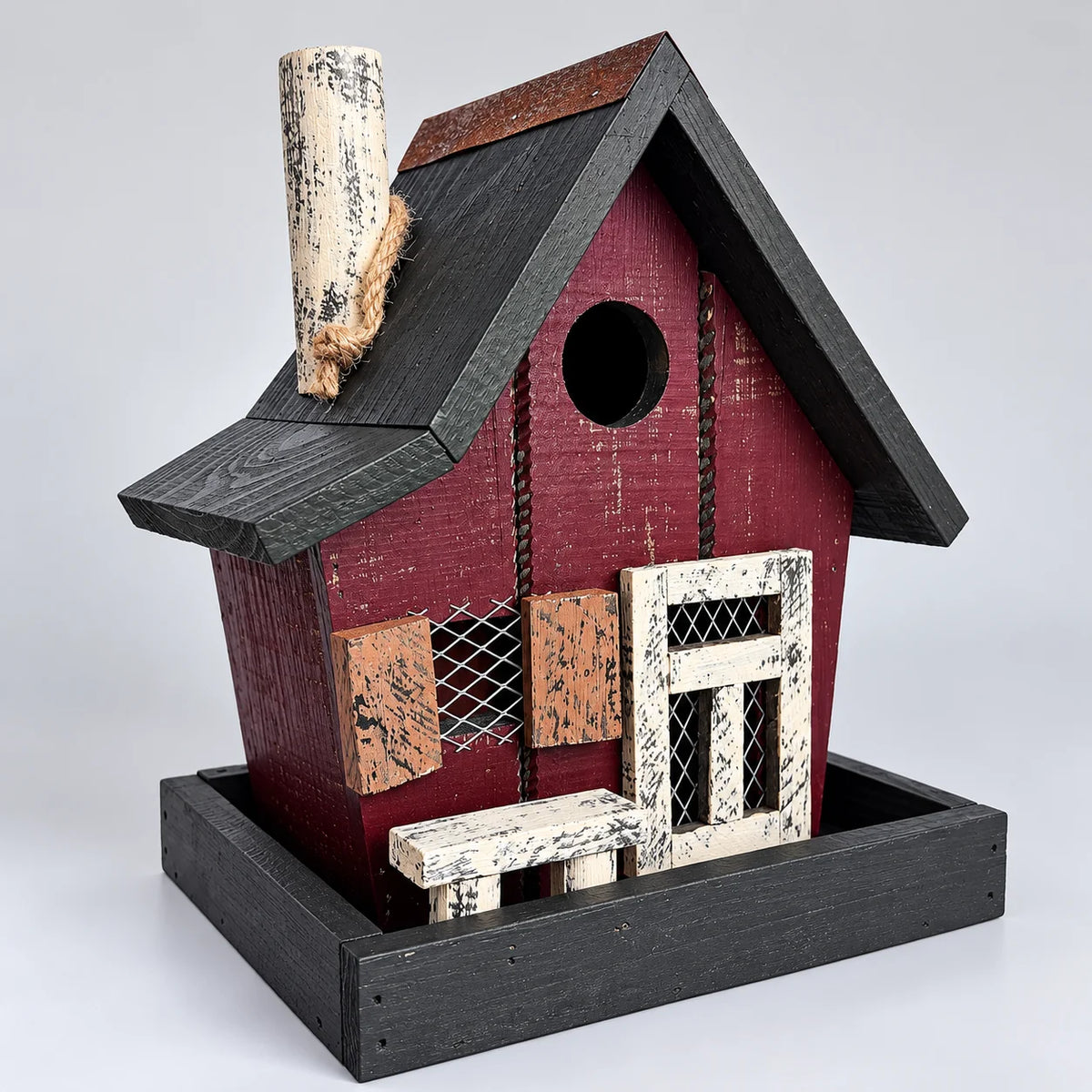 Compact Birdhouse, Red with Dark Brown Roof – 9.4 in Bird House