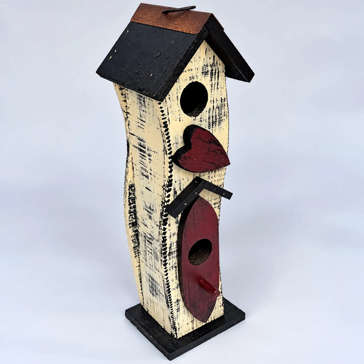 Tall Slim Birdhouse, White with Dark Brown Roof – 16.1 in