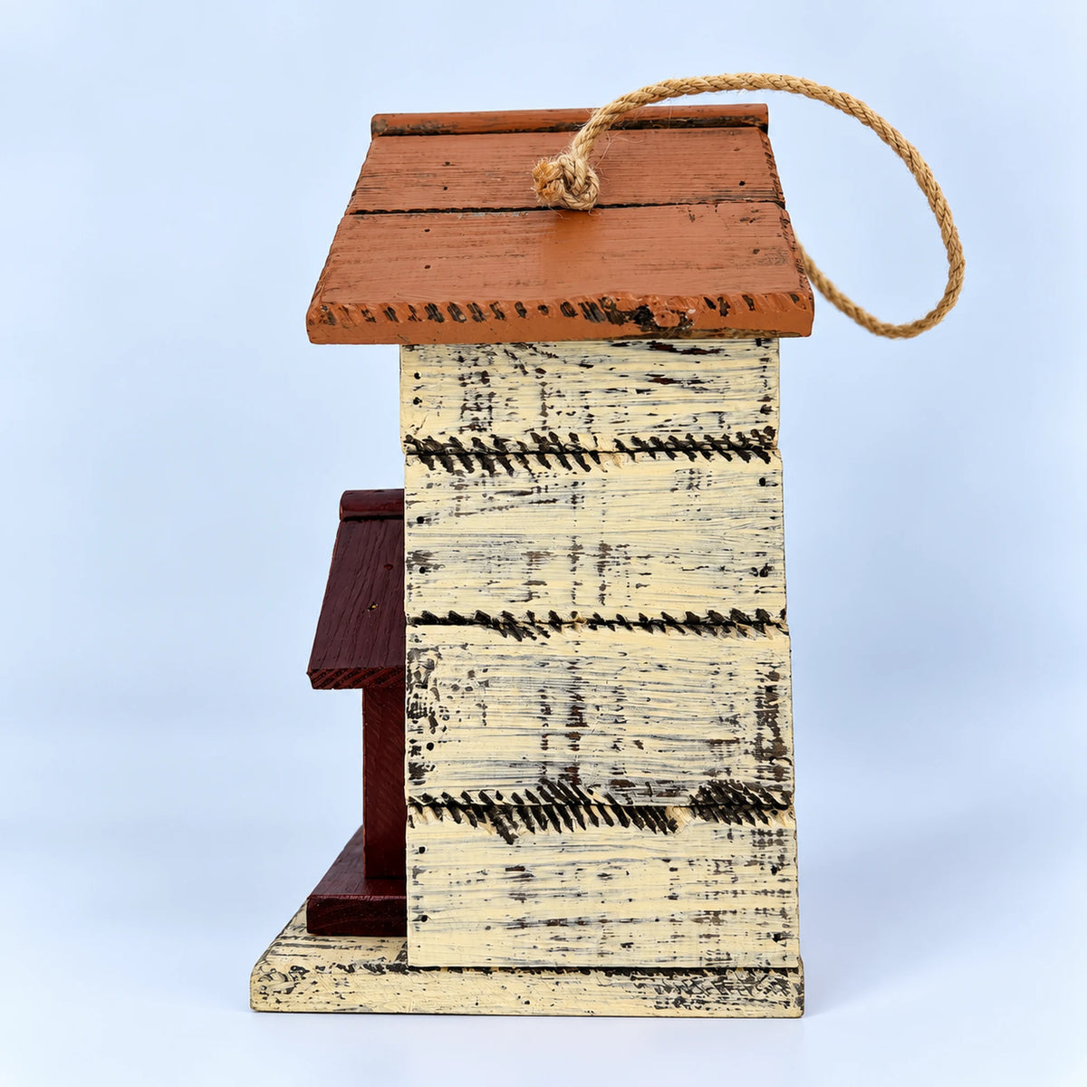Hanging Birdhouse, White with Mustard Roof – 10.6 in Bird House