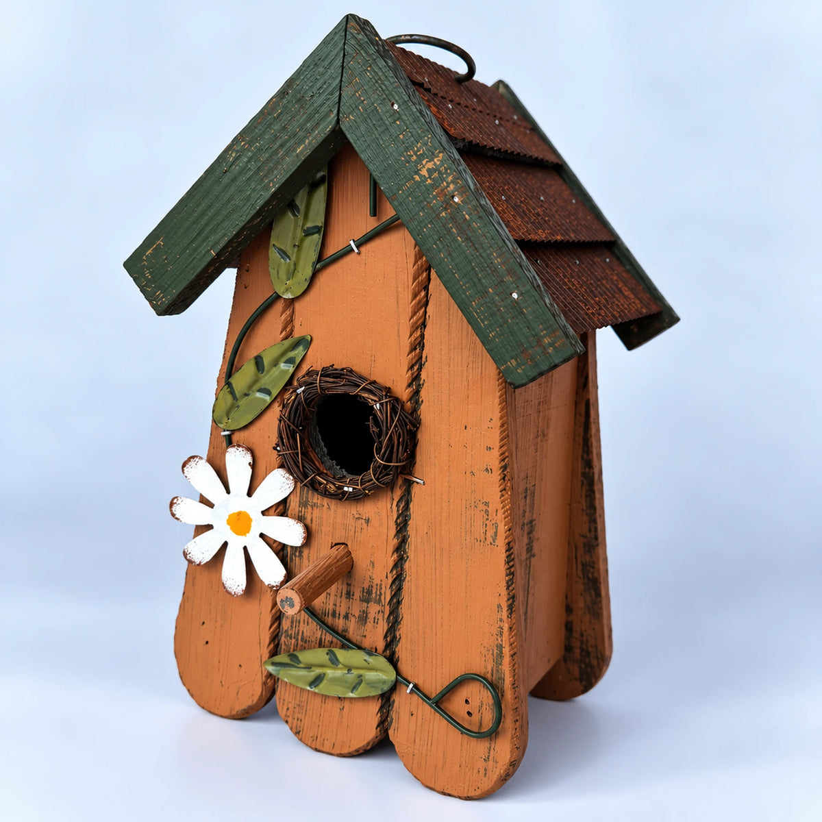 Hanging Birdhouse, Mustard with Metal Roof – 10.6 in Bird House