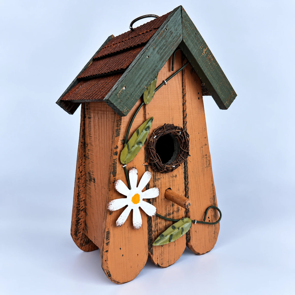 Hanging Birdhouse, Mustard with Metal Roof – 10.6 in Bird House