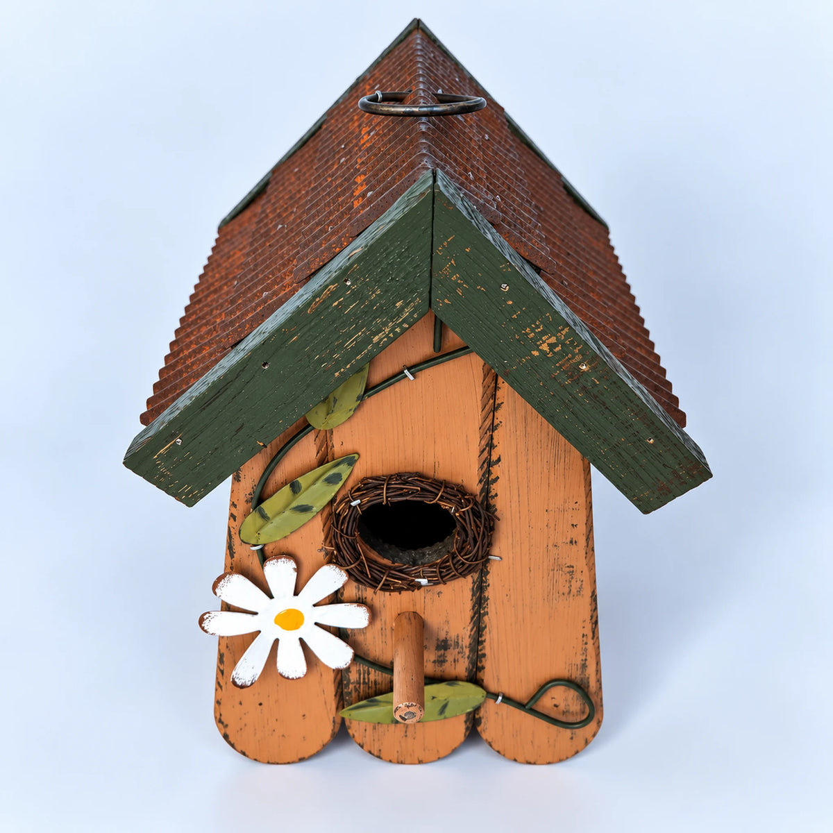 Hanging Birdhouse, Mustard with Metal Roof – 10.6 in Bird House