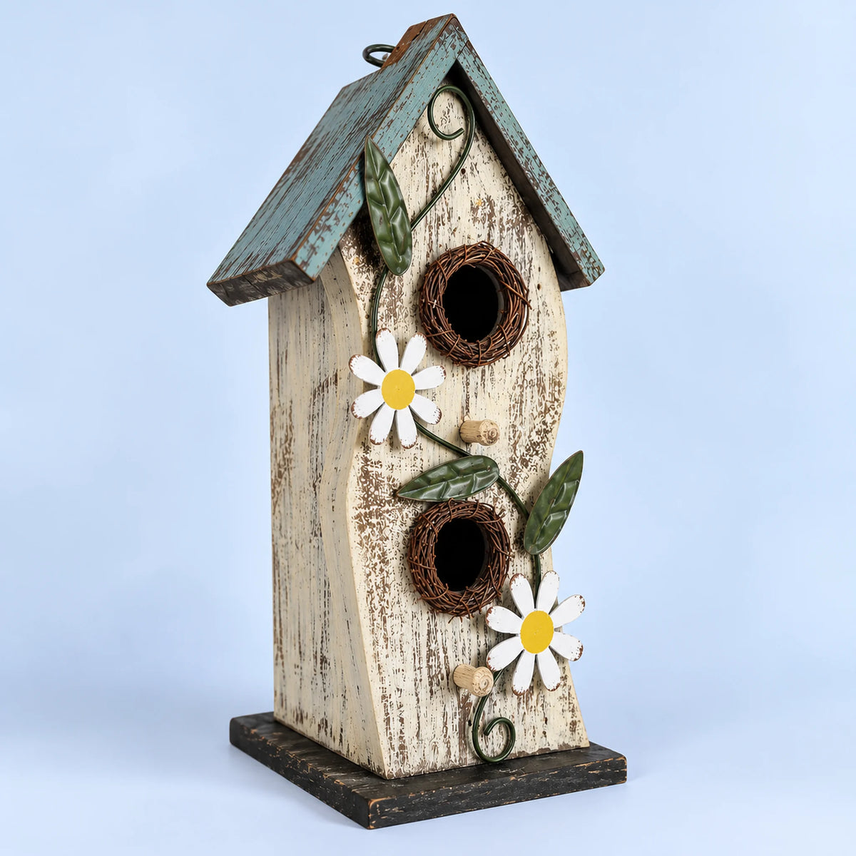 Hanging Birdhouse, White with Blue Roof – 13 in Bird House
