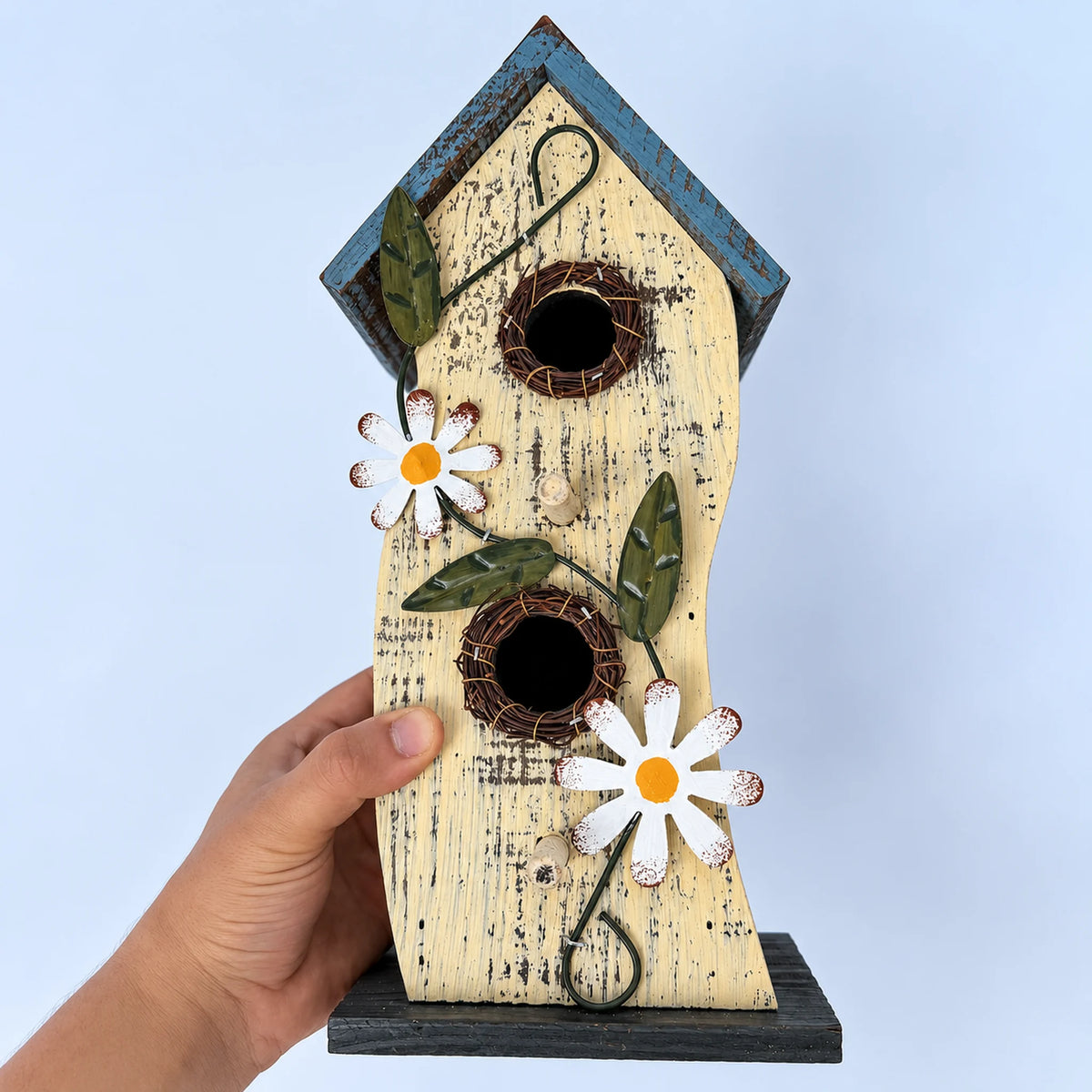 Hanging Birdhouse, White with Blue Roof – 13 in Bird House