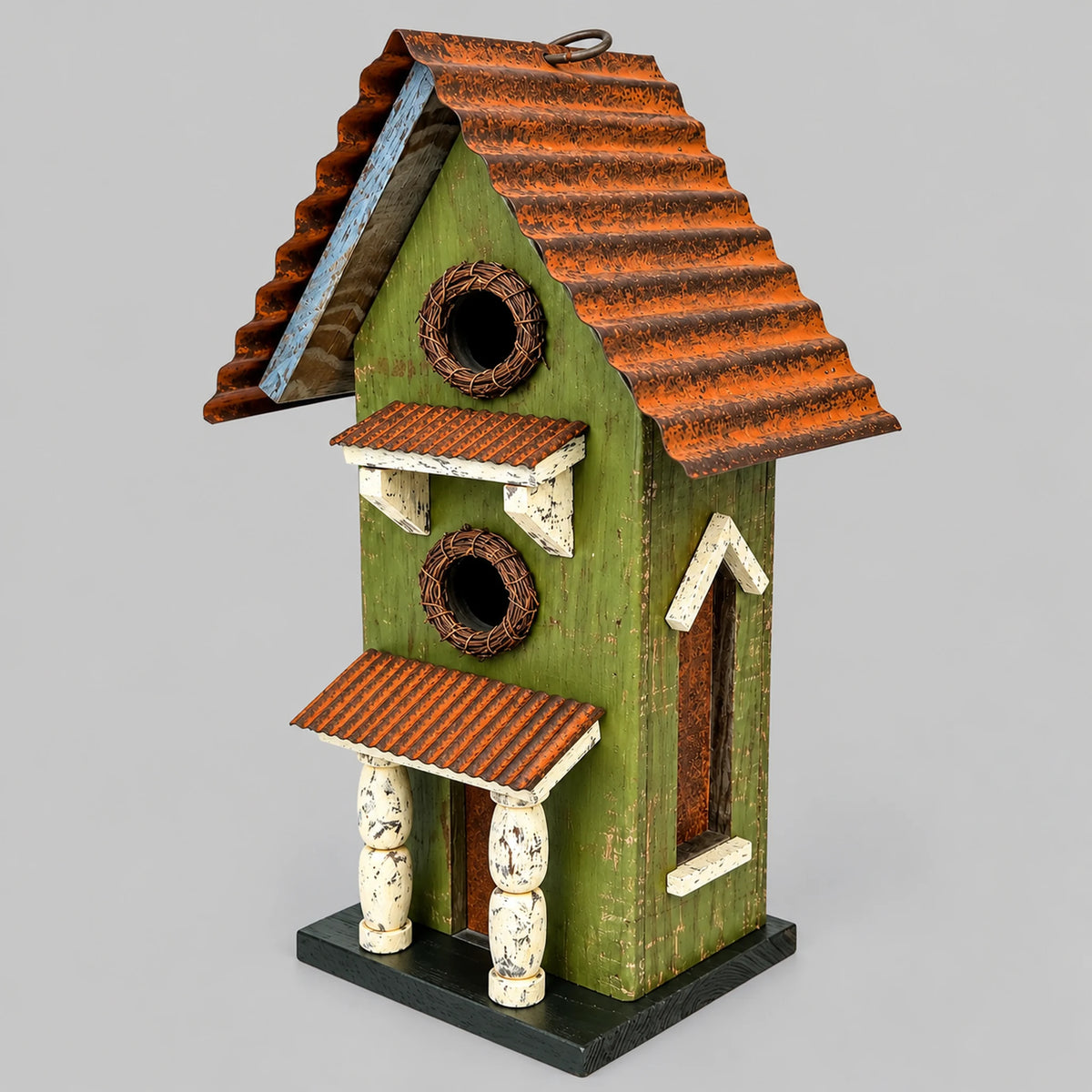Hanging Birdhouse, Green with Metal Roof – 16.5 in Bird House
