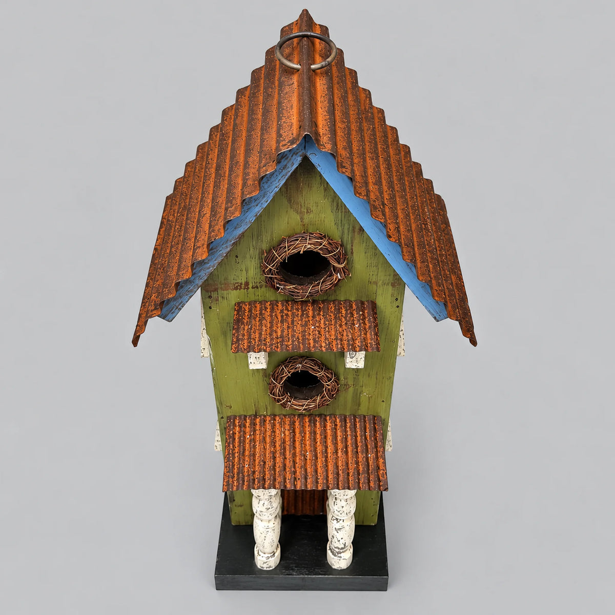 Hanging Birdhouse, Green with Metal Roof – 16.5 in Bird House