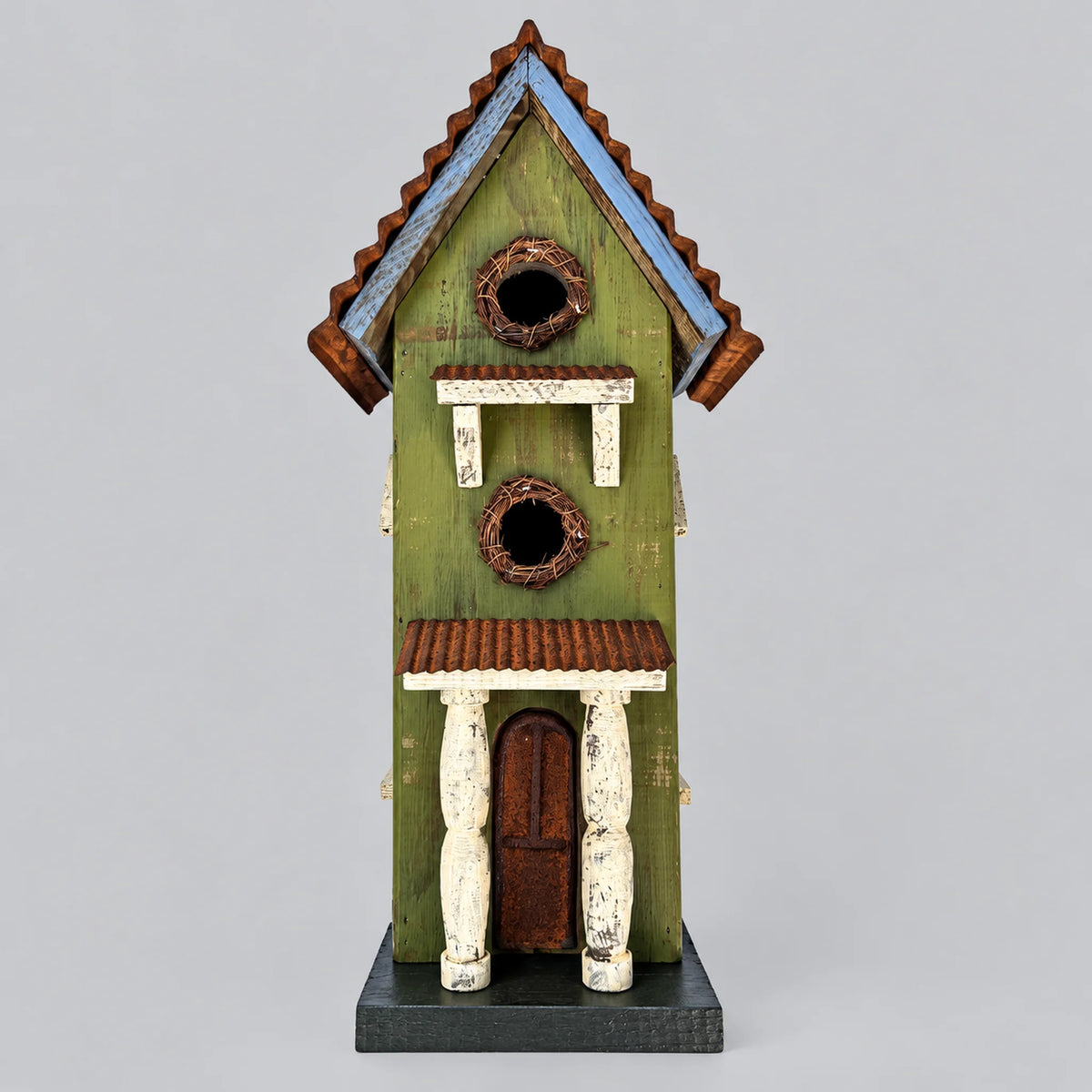 Hanging Birdhouse, Green with Metal Roof – 16.5 in Bird House