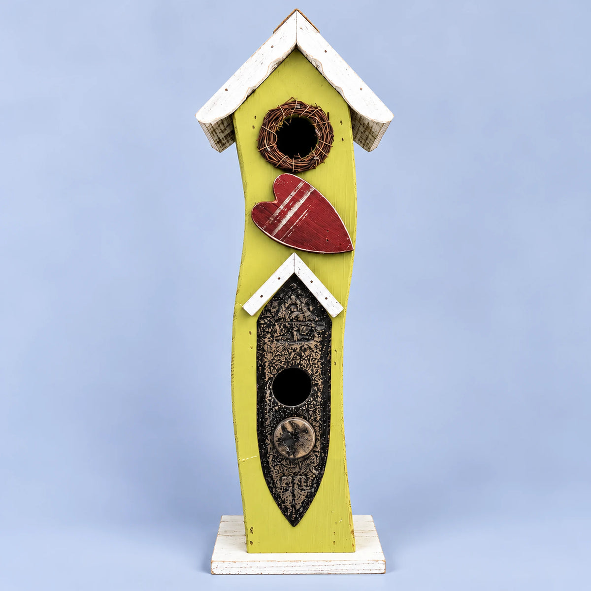 Tall Slim Birdhouse, Green with White Roof – 16.1 in Bird House