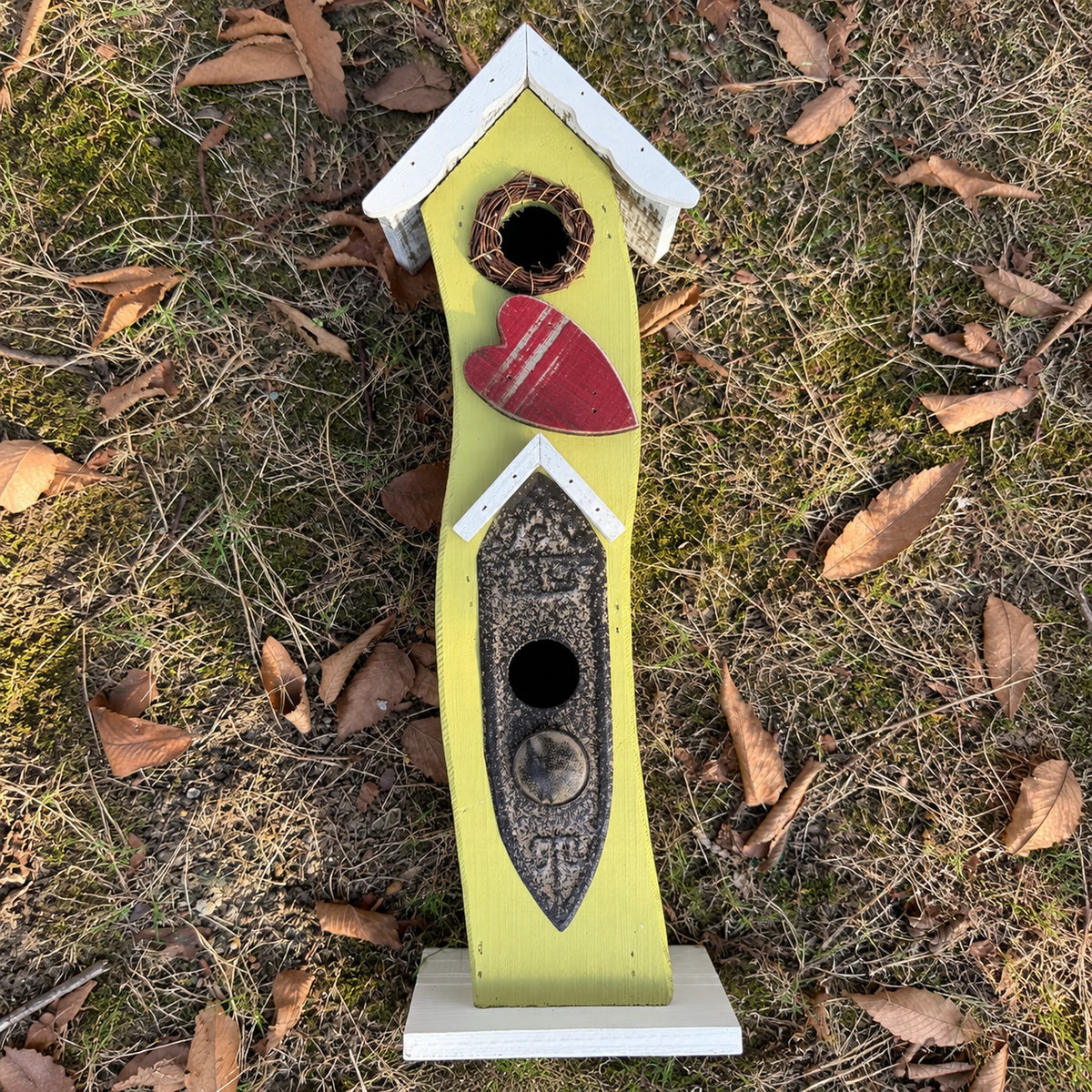 Tall Slim Birdhouse, Green with White Roof – 16.1 in Bird House