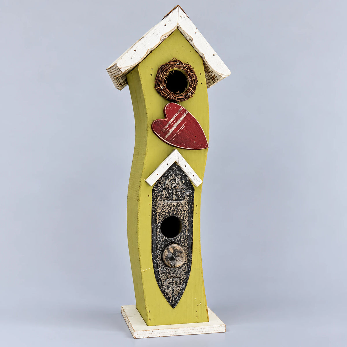 Tall Slim Birdhouse, Green with White Roof – 16.1 in Bird House