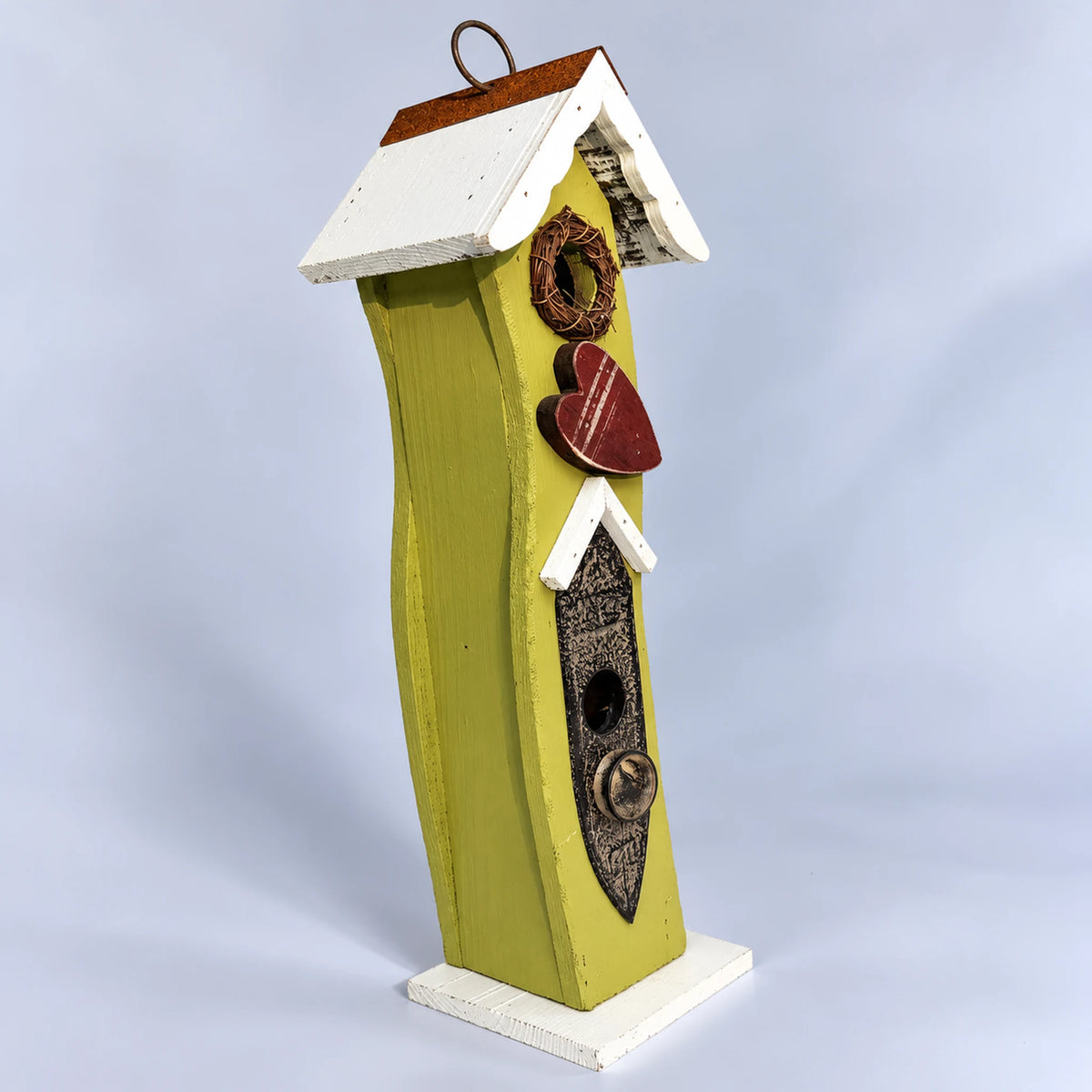 Tall Slim Birdhouse, Green with White Roof – 16.1 in Bird House